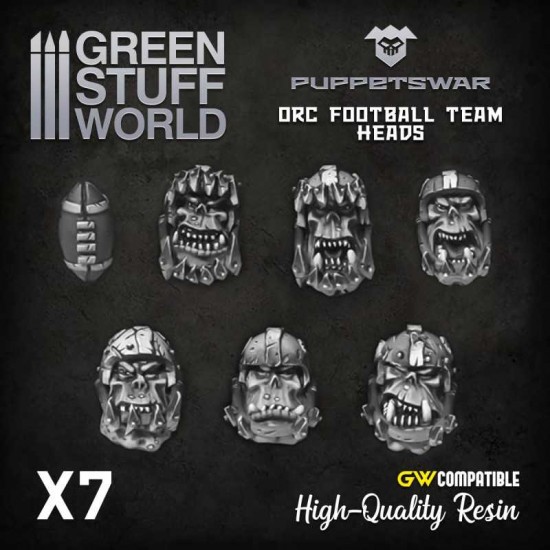 Puppetswar Orc Football Team Heads for 28/32mm Wargame Miniatures