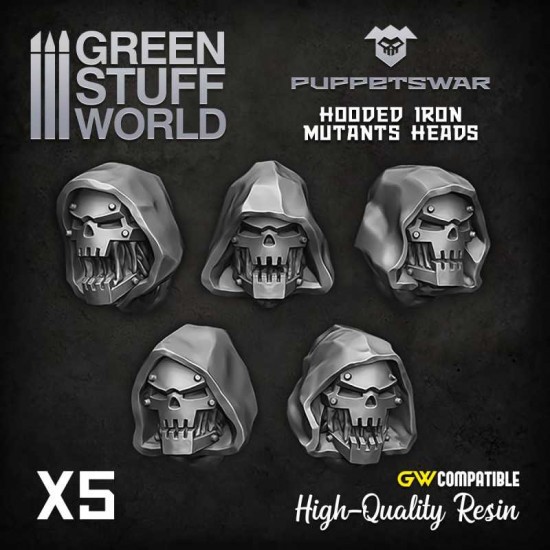 Puppetswar Hooded Iron Mutants Heads for 28/32mm Wargame Miniatures