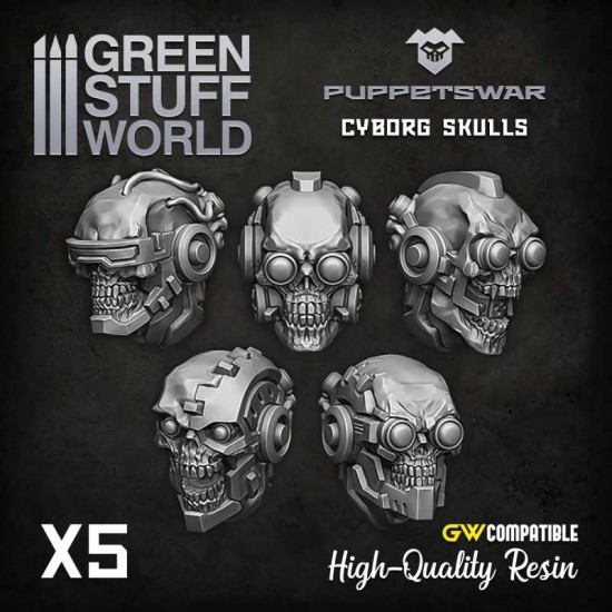 Puppetswar Cyborg Skulls Heads for 28/32mm Wargame Miniatures