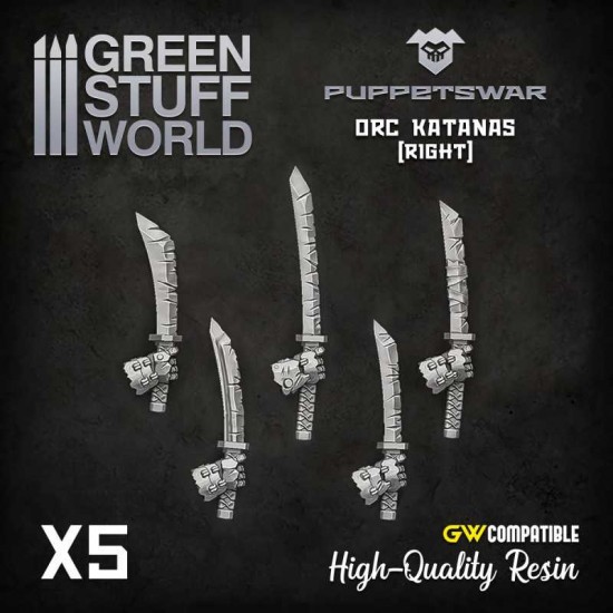 Puppetswar Orc Katanas - Right Hands for 28/32mm Wargame Miniatures