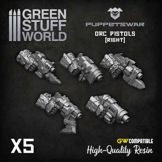 Puppetswar Orc Pistols - Right Hands for 28/32mm Wargame Miniatures
