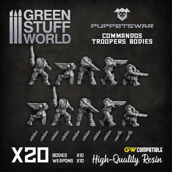 Puppetswar Commandos Troopers Bodies for 28/32mm Wargame Miniatures