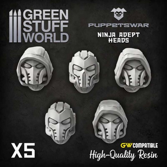 Puppetswar Ninja Adept Heads for 28/32mm Wargame Miniatures