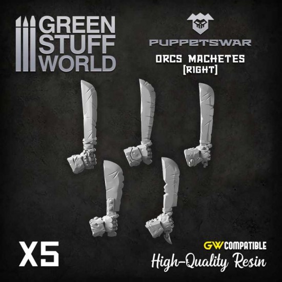 Puppetswar Orcs Machetes - Right Hands for 28/32mm Wargame Miniatures