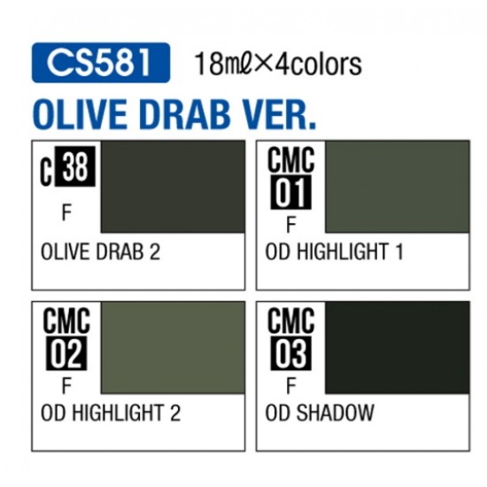 Colour Modulation Mr Color Modulation Paint Set - Olive Drab Colour (4x 18ml) GSI Creos CS581
