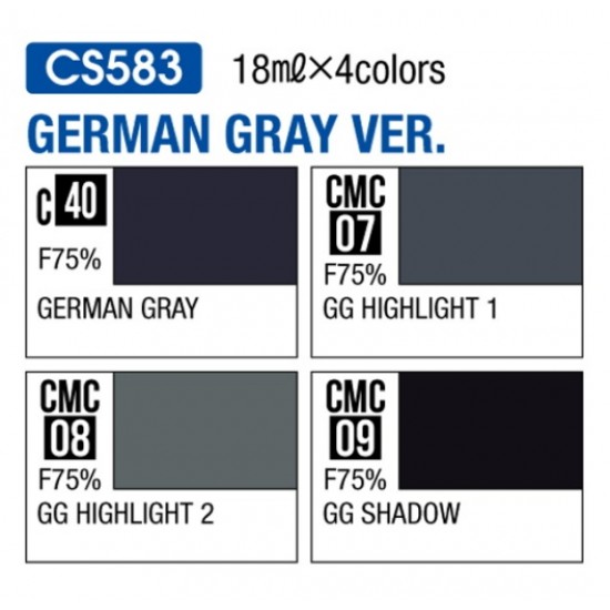 Mr Color Modulation Paint Set - German Grey Colour (4x 18ml) GSI Creos ...