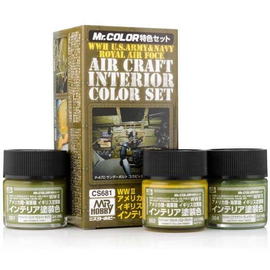 WWII US Army & Navy and RAF Aircraft Interior Colour Paint Set (3x 10ml)