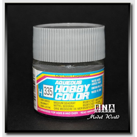 Water-Based Acrylic Paint - Semi-Gloss Medium Sea Grey BS381C/637 (10ml ...