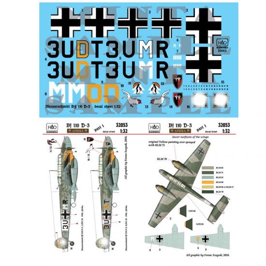 Decals for 1/32 Messerschmitt Bf 110 D-3 Afrika