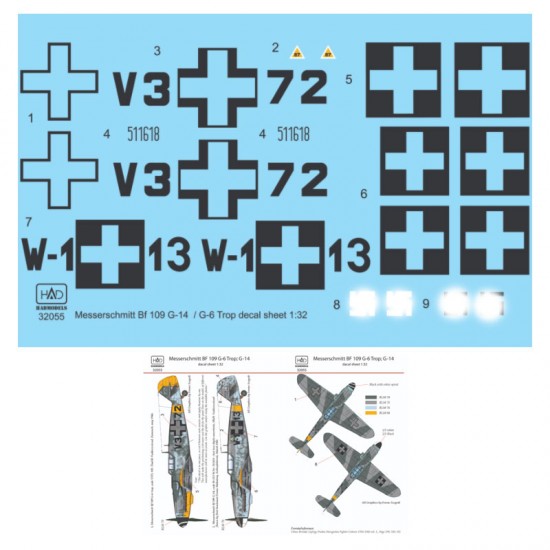Decals for 1/32 Messerschmitt Bf 109 G-6 Trop G-14 (V372 & W113)