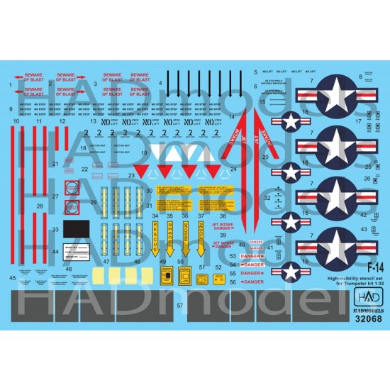 Decals for 1/32 Grumman F-14 Tomcat High-Visibility Stencil Set For Trumpeter Kit