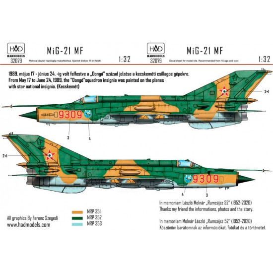 Decal for 1/32 MiG-21 MF 9309 Dongo Squadron with Star National Insignias