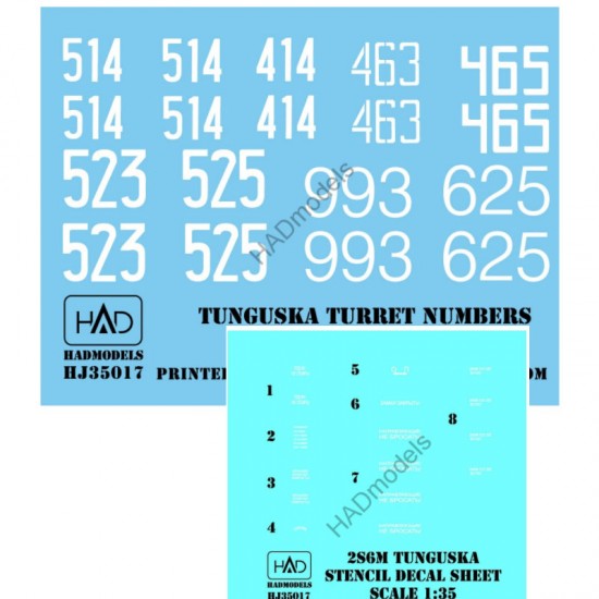 Decals for 1/35 Tunguska Turret Numbers and Stencils