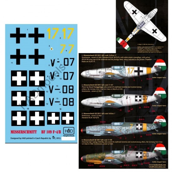 Decals for 1/48 Messerschmitt Bf 109 F-4 (yellow 7/17 & V03/07)