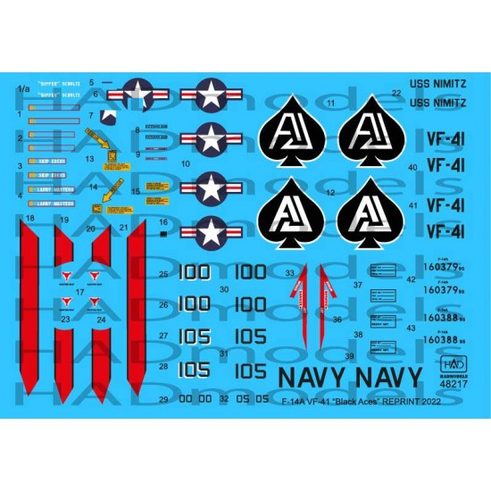 Decals for 1/48 Grumman F-14A Tomcat Black Aces/USS Nimitz