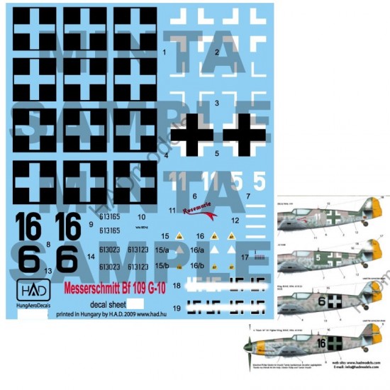 Decals for 1/72 Messerschmitt Bf 109 G-10