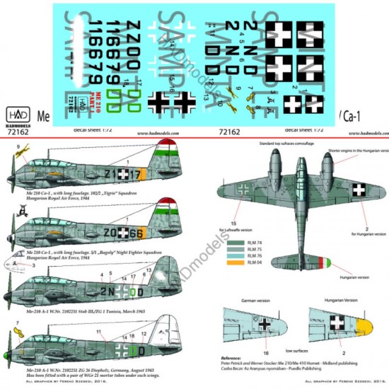Decals for 1/72 Me 210 A-1/Ca-1 Part.1