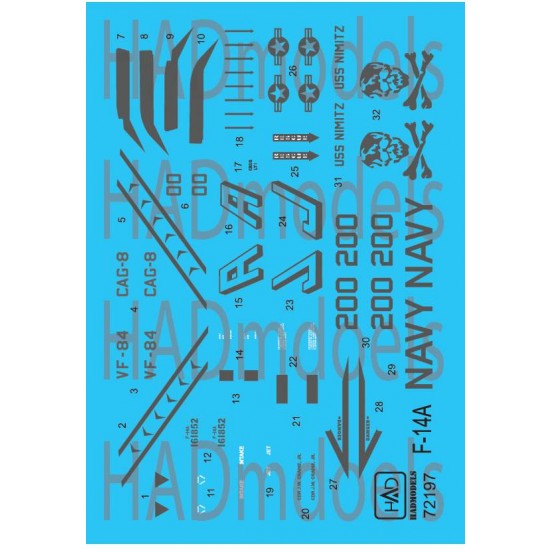 Decals for 1/72 Grumman F-14A Tomcat Jolly Rogers 200 Low Visibility