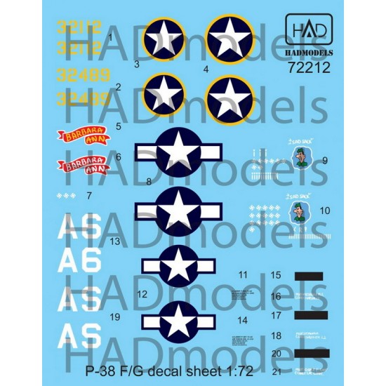 Decals for 1/72 Lockheed P-38 F/G Lightning above Europe