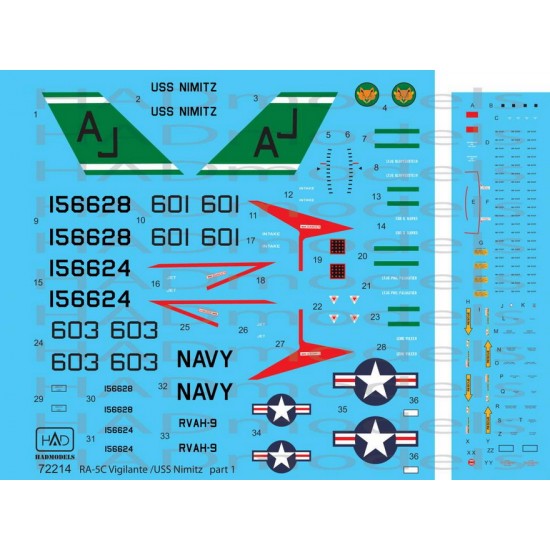 Decals for 1/72 RA-5C Vigilante 1 / USS Nimizt with Full Stencil