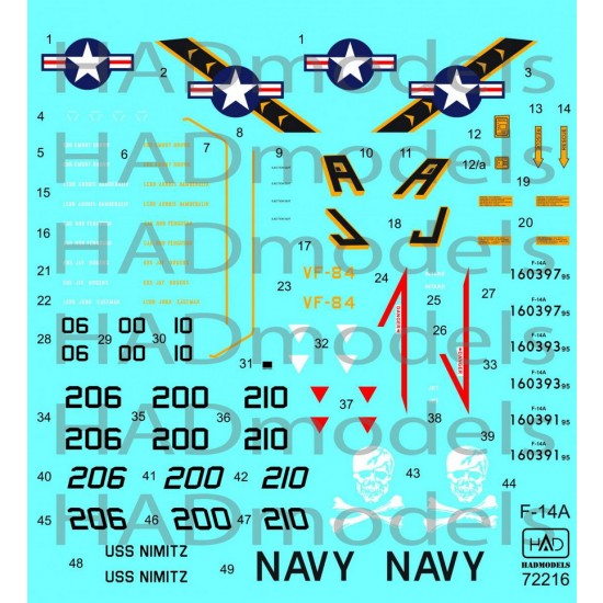 Decals for 1/72 Grumman F-14A Tomcat Jolly Rogers / USS Nimitz 