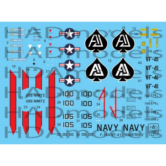 Decals for 1/72 Grumman F-14A Tomcat Black Aces/ USS Nimitz