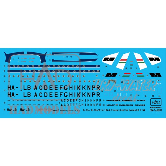 1/144 Tu-134/A/A-3 MALEV 70'-80' Years Dry-Water Decal sheet