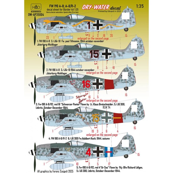 1/35 FW 190 A-8 A-8/R-2 Dry-Water Decal sheet
