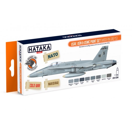 Lacquer Paint Set - USAF, USN and USMC Aircraft since late 1970s (Modern Greys) (17ml x 8)