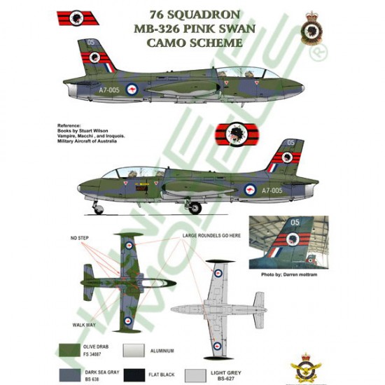 RAAF Decals for 1/72 Aermacchi MB 326H Macchi 76 SQN (Pink Swan scheme) A7-005