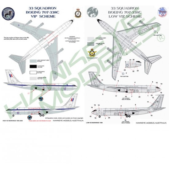 RAAF Decals for 1/100 Boeing 707-338 33 SQN (High/Low-Vis schemes) Tanker/VIP Aircraft