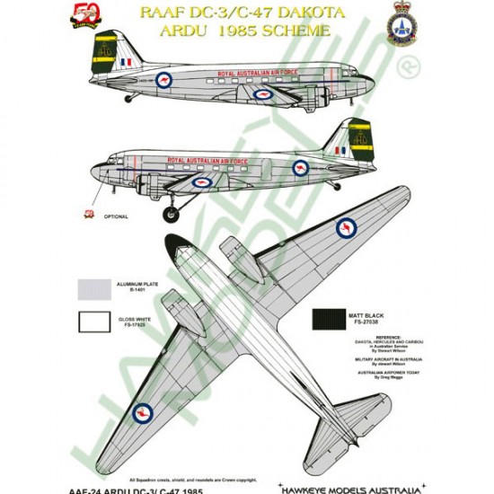 RAAF Decals for 1/48 Douglas DC-3 Dakota ARDU (Green tail) A65-78