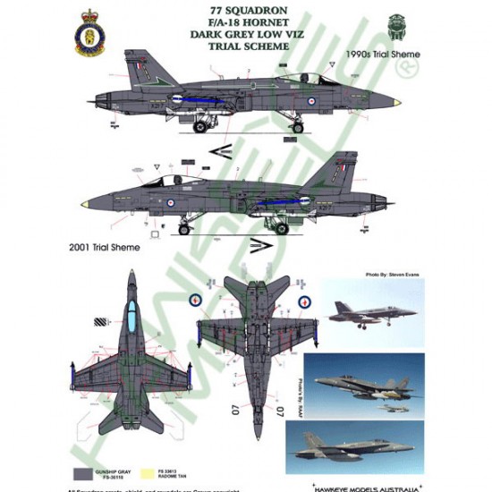 RAAF Decals for 1/48 McDonnell Douglas F/A-18A Hornet 77 SQN (Dark grey / standard) A21-7