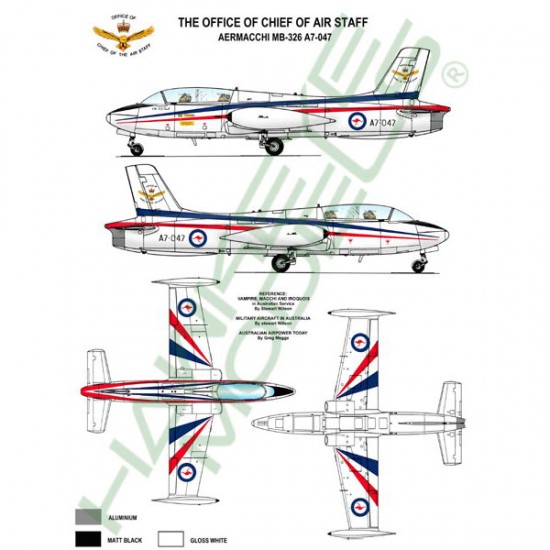 RAAF Decals for 1/48 Aermacchi MB 326H Macchi 34 SQN Chief of Air Staff