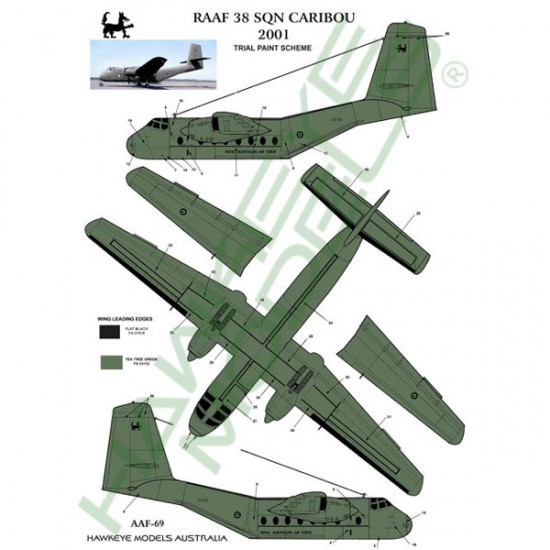 RAAF Decals for 1/48 Dehavilland Canada DHC-4 Caribou 38 SQN A4-152 Overall green