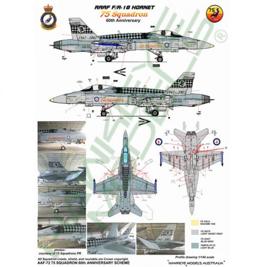 RAAF Decals for 1/72 McDonnell Douglas F/A-18A Hornet 75 SQN (1942-2002 60th Anniversary)