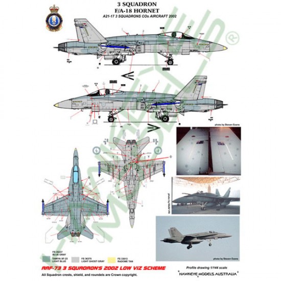 RAAF Decals for 1/48 McDonnell Douglas F/A-18A Hornet 3 SQN (Low-Vis scheme 2002)