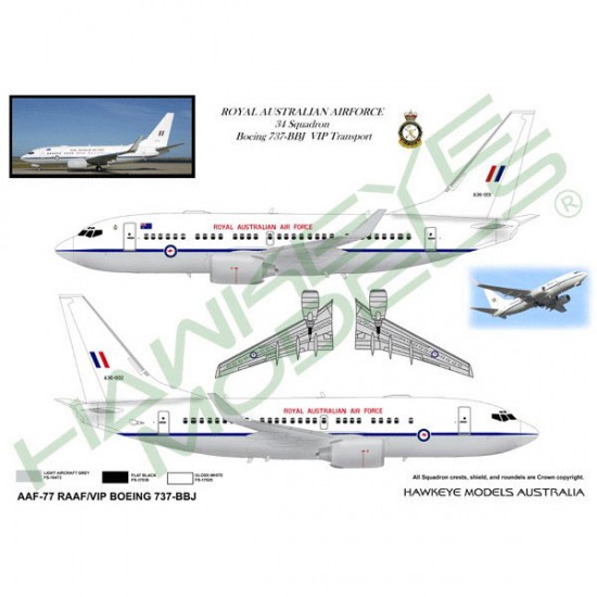 RAAF Decals for 1/144 Boeing B737-7DT (BBJ) 34 SQN VIP Transport