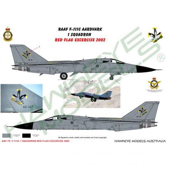 RAAF Decals for 1/48 General Dynamics 1 SQN (Red Flag scheme 2002)