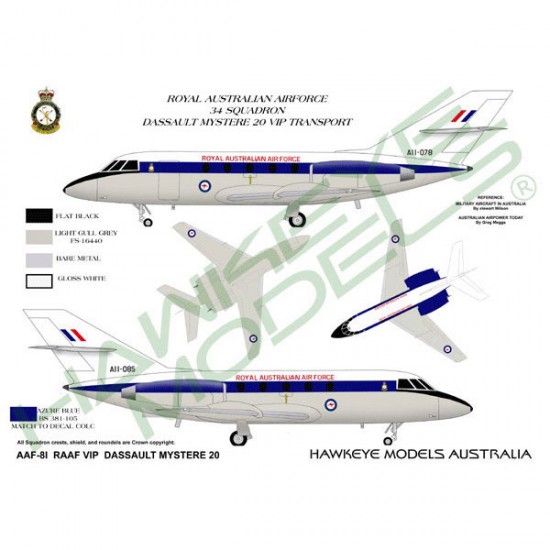 RAAF Decals for 1/72 Dassault Mystere 20 34 SQN VIP Transport