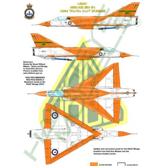 RAAF Decals for 1/72 Dassault Mirage IIID/O ARDU (Fanta Can for single and dual seaters)