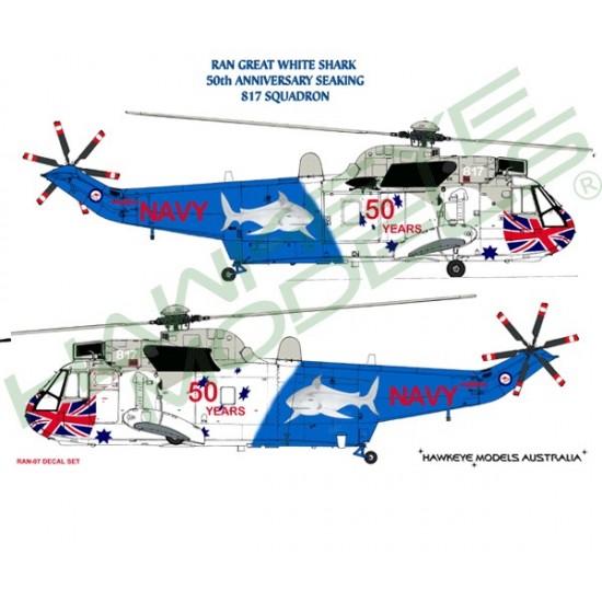 Australian RAN Decal for 1/144 Westland Sea King Mk 50A HS-817 SQN (Great White Shark)