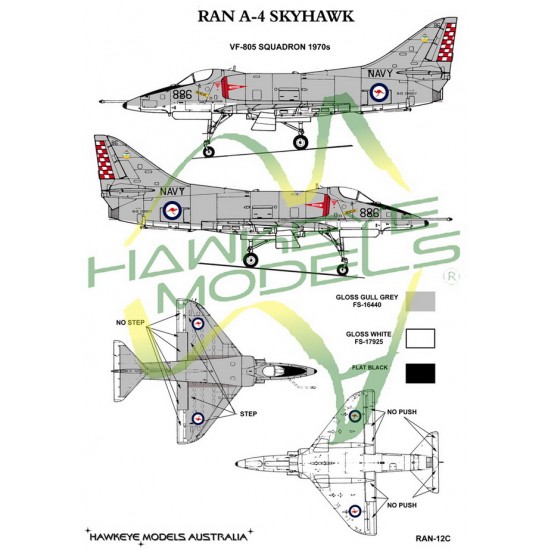 RAN Decal for 1/48 A-4G Skyhawk VF-805 SQN 1970s (Red & white rudder with shield)