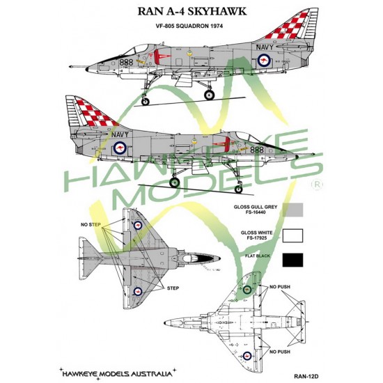 RAN Decal for 1/32 A-4G Skyhawk VF-805 SQN 1974 (Red & white checkerboard tail)