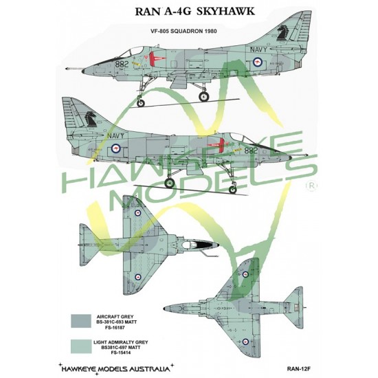 RAN Decal for 1/32 A-4G Skyhawk VF-805 SQN 1980s (Camo with black rook on tail)