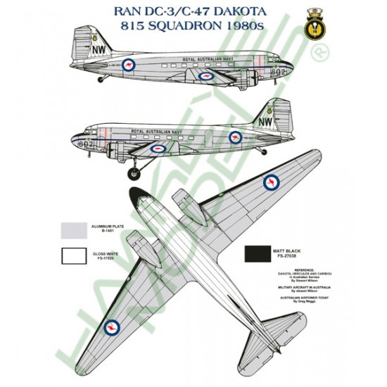 Royal Australian Navy Decal for 1/144 Douglas C-47/DC-3 Dakota 1980s scheme