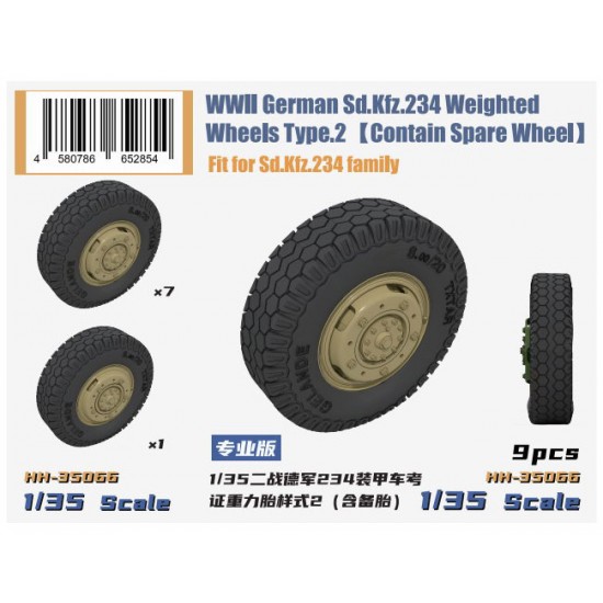 1/35 WWII German Sd.Kfz.234 Weighted Wheels Type.2 (Contain Spare Wheel)