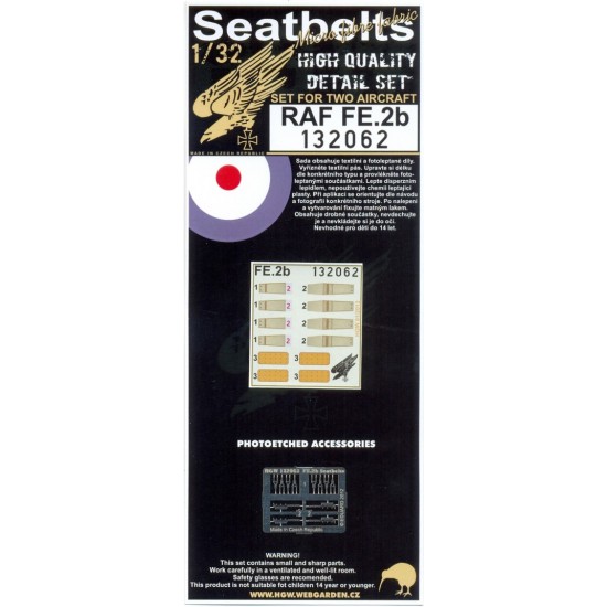 1/32 Royal Aircraft Factory F.E.2 Seatbelts for Wingnut Wings kit