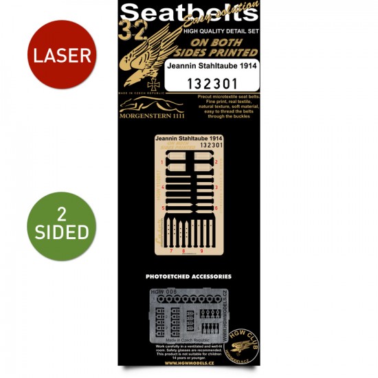 1/32 Jeannin Stahltaube Seat Belts (laser cut, double-sided printing)
