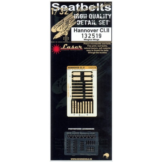 1/32 Hannover Cl.II Seatbelts (Laser Cut) for Wingnut Wing kit